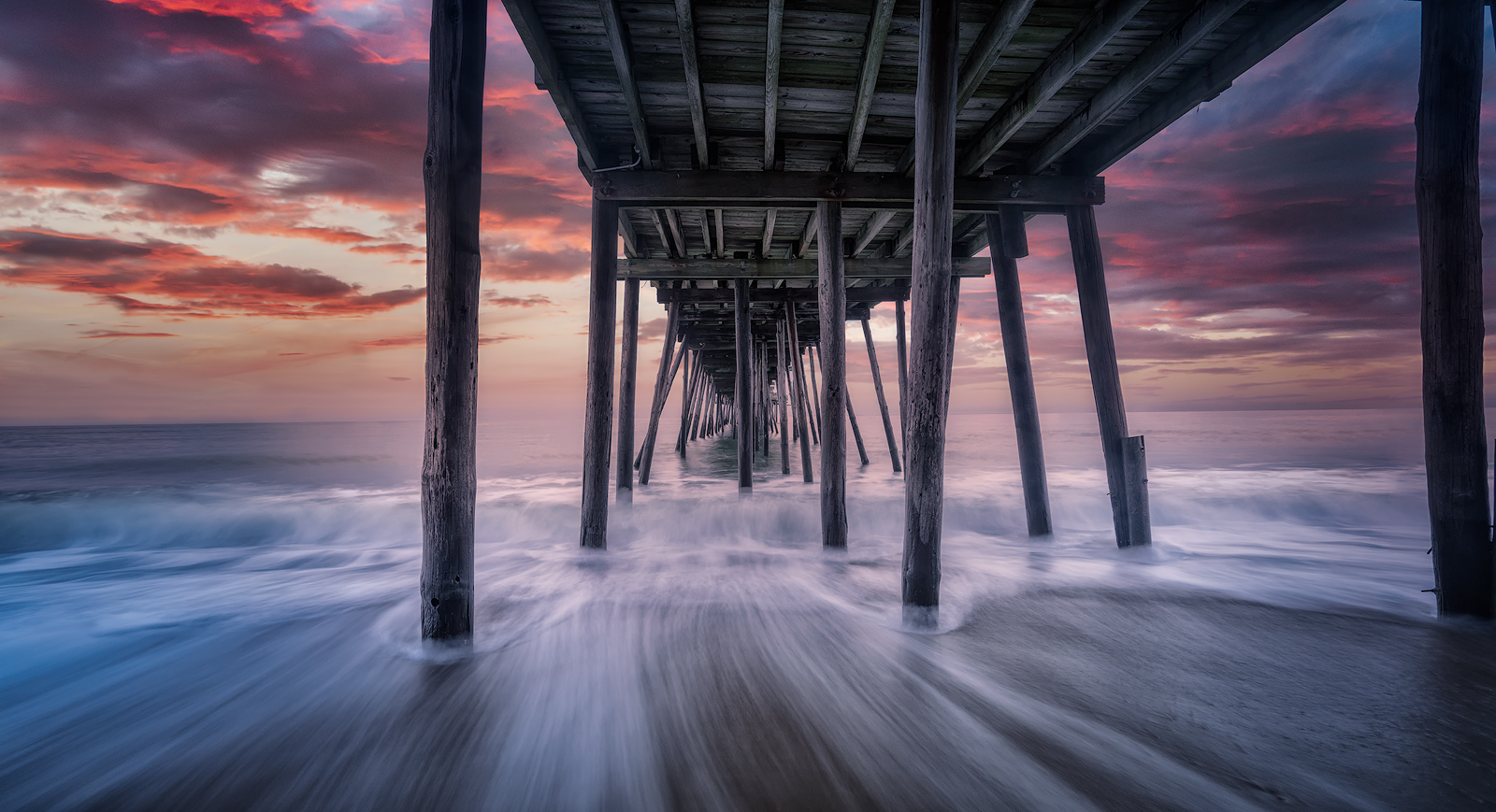 outerbanks, north carolina, beach, avalon, pier, rushing waves, sunrise, landscape, bernard chen, sand, beach, long exposure