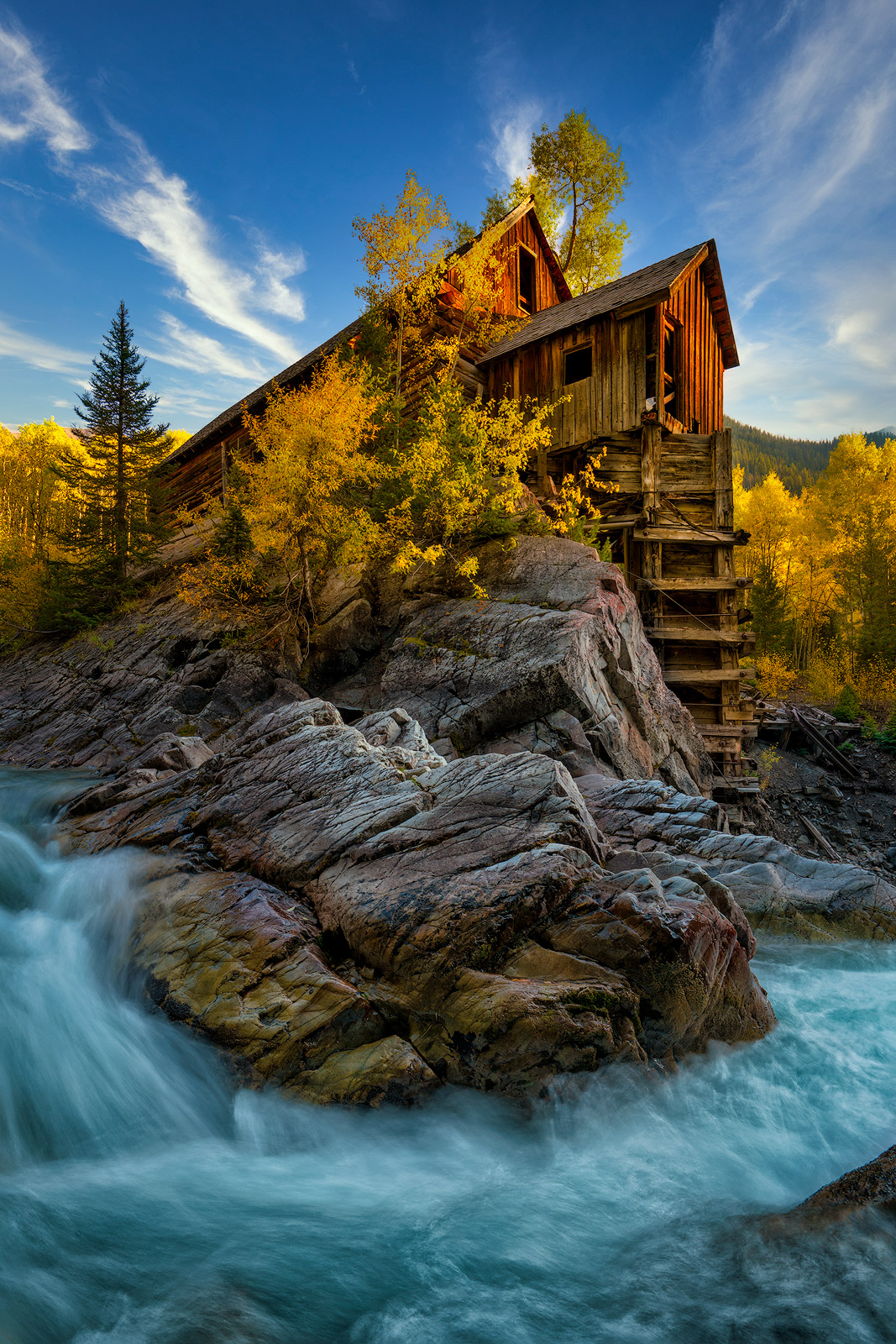 Crystal Mill, Colorado, Spring, waterfall, old structure, marble, mountains, snow, aspen, golden, famous, photos, location, autumn...
