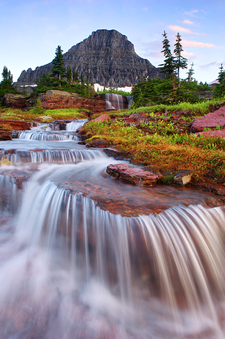 Glacier Cascades photo Glacier National Park, Montana, Bernard Chen, Horizontal, Outdoors, Day, Nature, Tranquility, Scenics, Tranquil Scene, Beauty In Nature, Non Urban Scene, Environment, Standing, Side View, Full Length,, photo