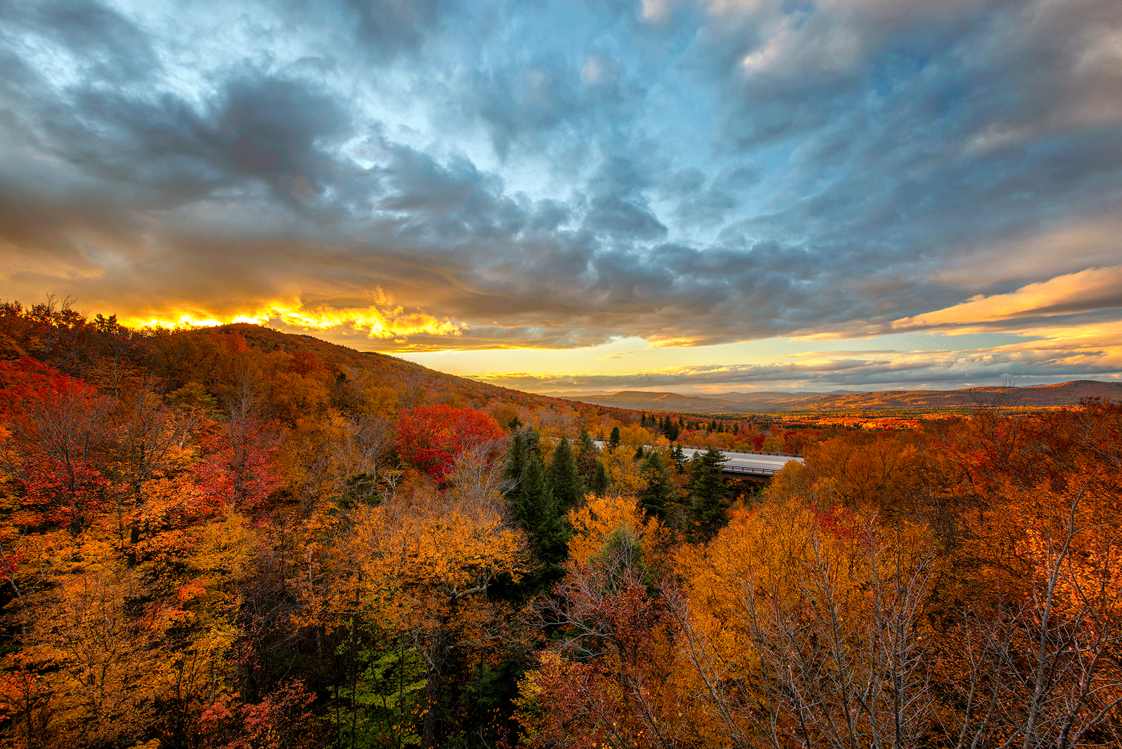 Kancamagus Highway, White Mountains, New Hampshire, Autumn, Bright, Colorful, Leaves, Fall Season, Road, Trees, Bridge, Flume...