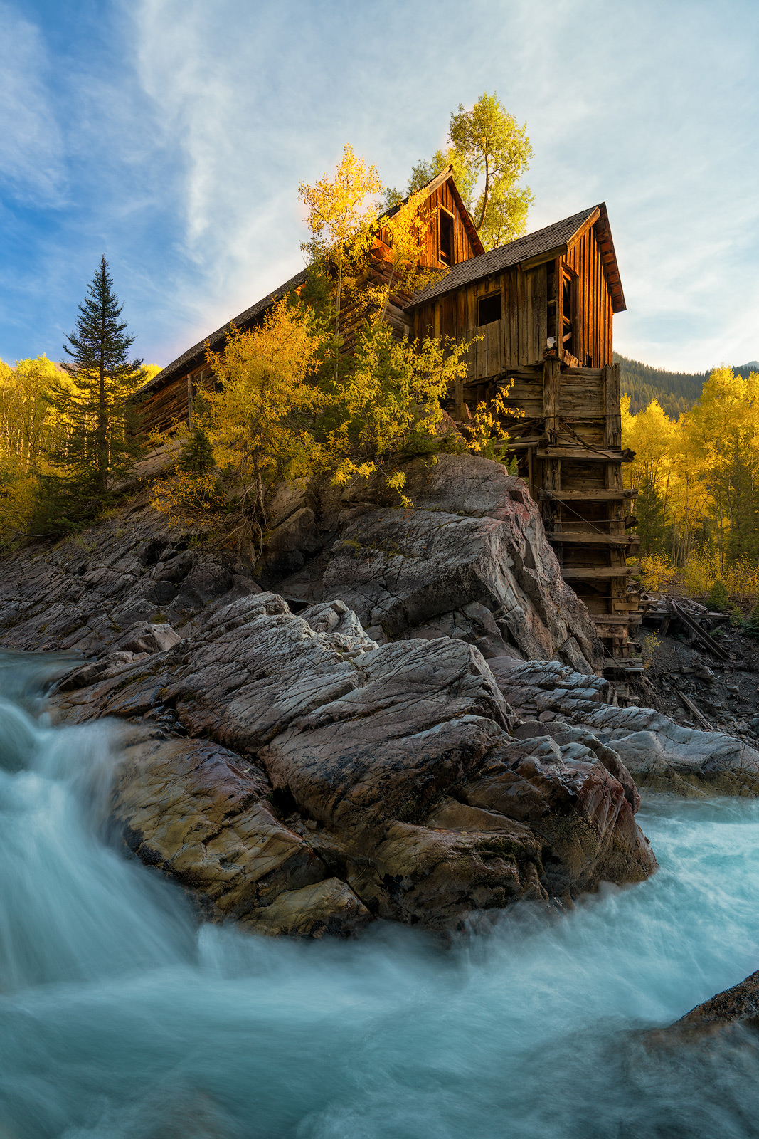 Crystal Mill, Colorado, Spring, waterfall, old structure, marble, mountains, snow, aspen, golden, famous, photos, location, autumn...