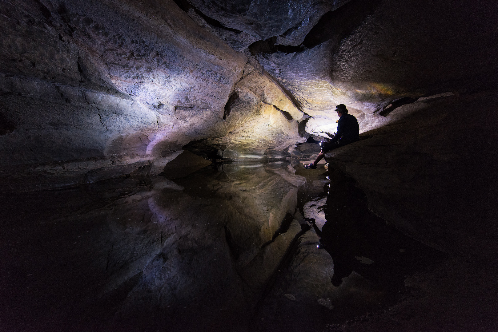 Sinks of Gandy, Underground Stream, West Virginia, Randolph County, Cave, Monongahela National Forest, Person, Reflection, Water...