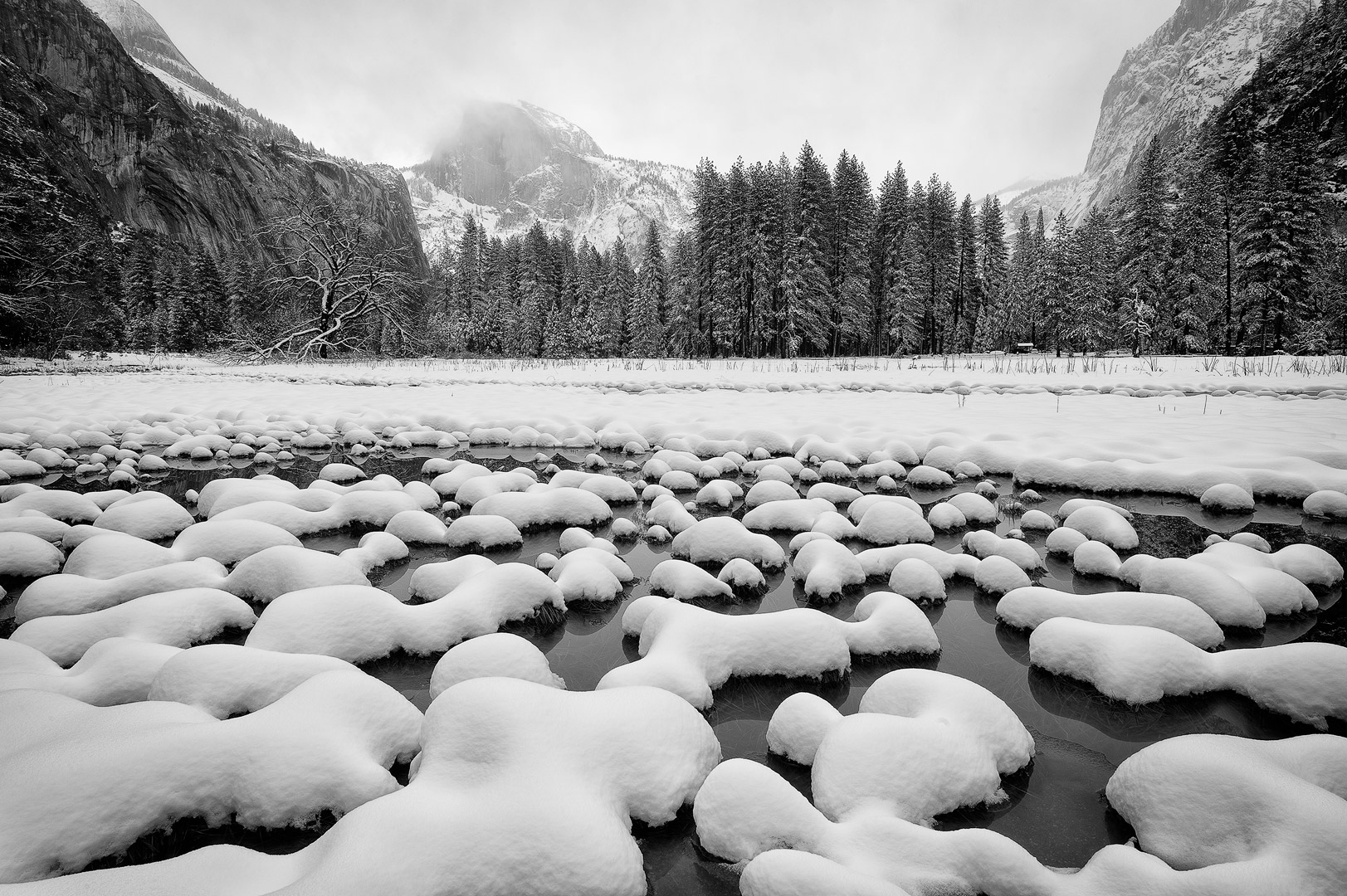 Yosemite, National Park, California, Winter, Landscape, Snow, Mountains, Waterfalls, Rivers, Vista, Iconic, Bridalveil Fall...
