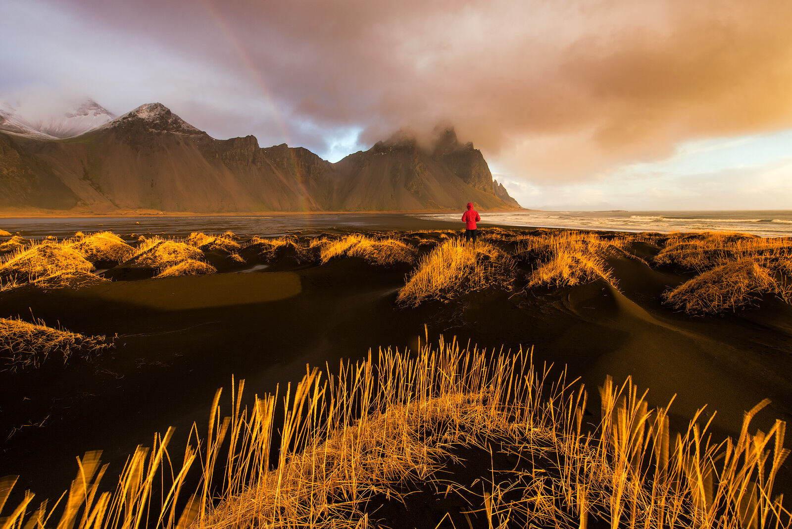 Iceland, Jokulsarlon, Vestrahorn, Ice Beach, Iceberg, Black Sand, Waves, Motion, Water Motion, Sunset, Cloudy, Bernard Chen...